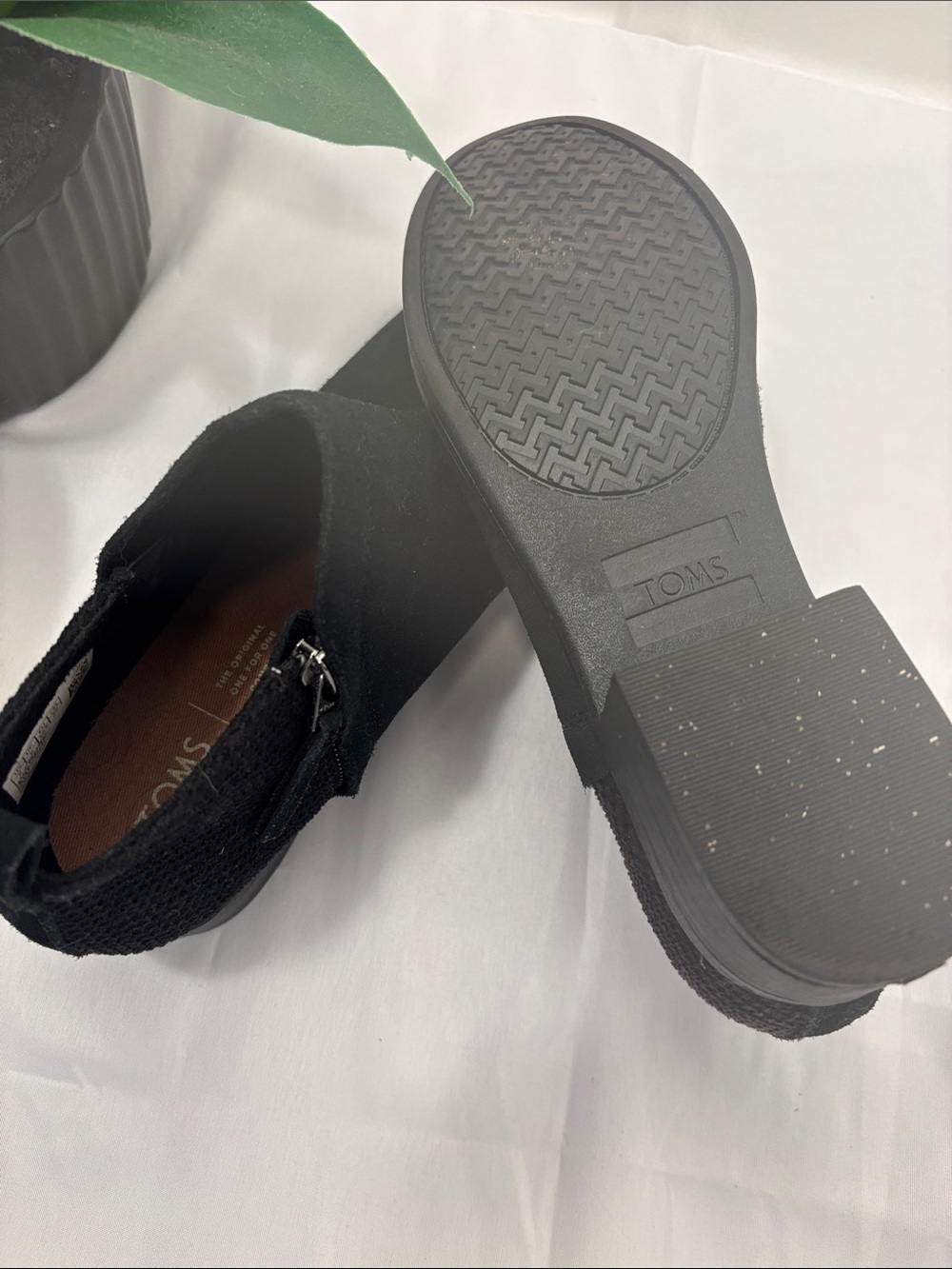 Toms Black Suede-Look Ankle Booties with Brown Knit Panel - Picture 7 of 7